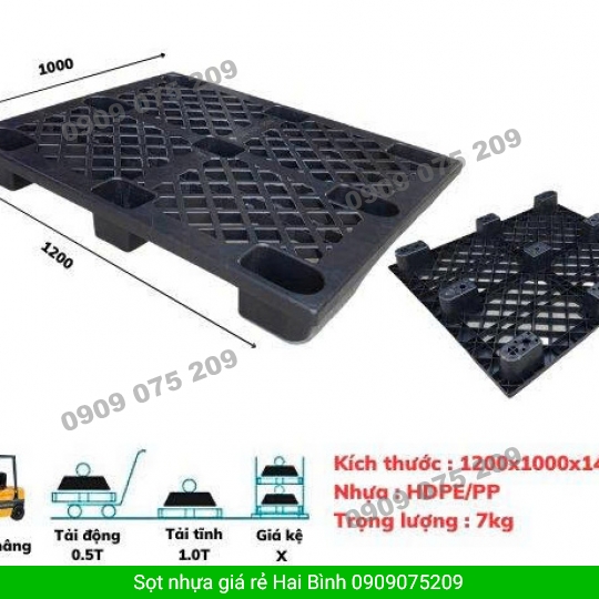 PALLET NHỰA CHÂN CÓC  MÀU ĐEN 1200X1000X140MM 